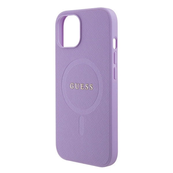 Etui Guess Saffiano MagSafe do iPhone 15 - fioletowe