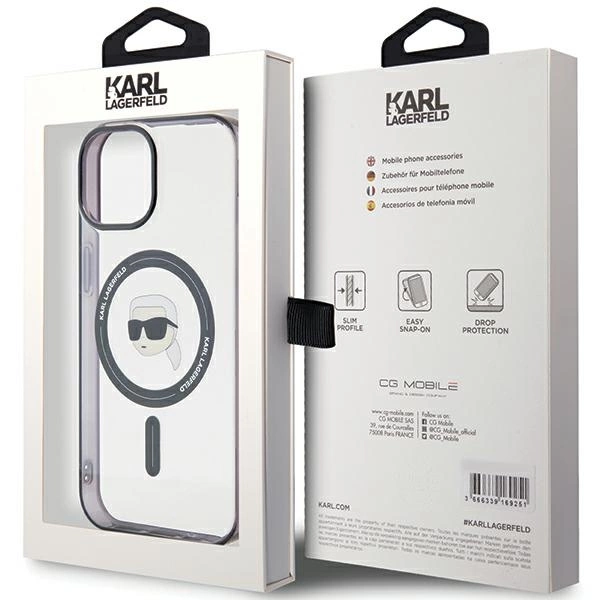 Etui Karl Lagerfeld IML Karl's Head MagSafe do iPhone 15 Plus - przezroczyste