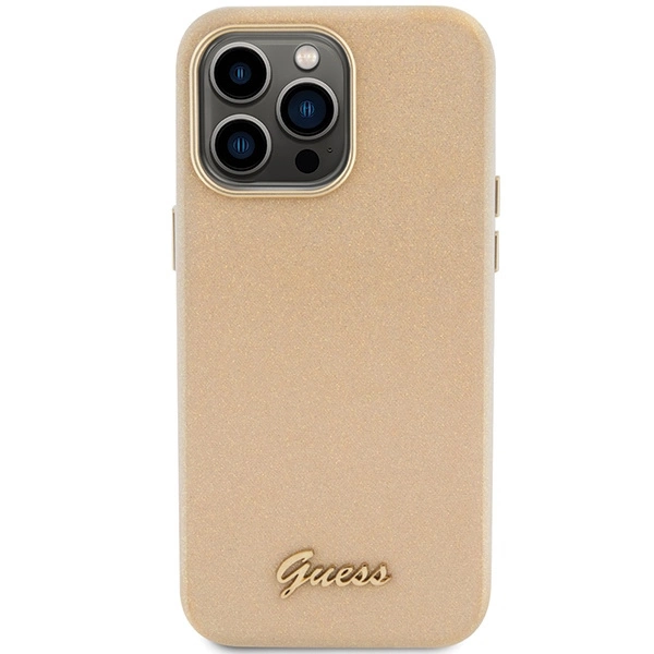 Etui Guess Glitter Glossy Script do iPhone 15 Pro - złote
