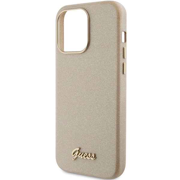 Etui Guess Glitter Glossy Script do iPhone 15 Pro - złote