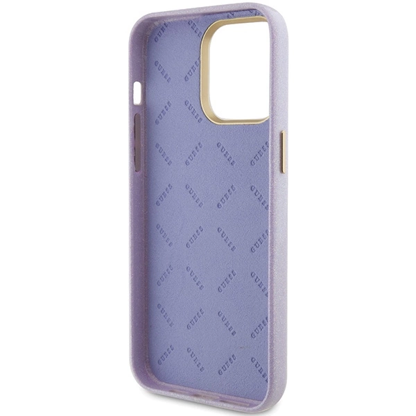 Etui Guess Glitter Glossy Script do iPhone 15 Pro - liliowe