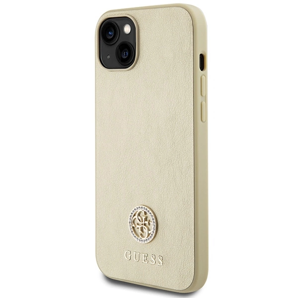 Etui Guess Leather 4G Metal Logo Strass do iPhone 15 - złote