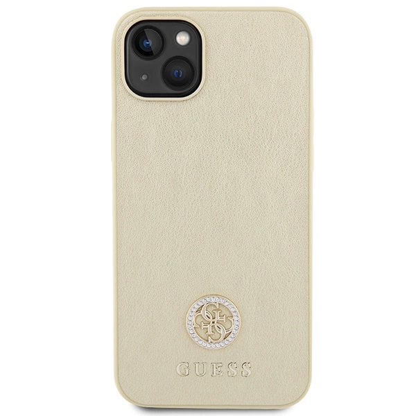 Etui Guess Leather 4G Metal Logo Strass do iPhone 15 - złote