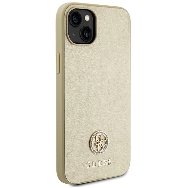 Etui Guess Leather 4G Metal Logo Strass do iPhone 15 - złote