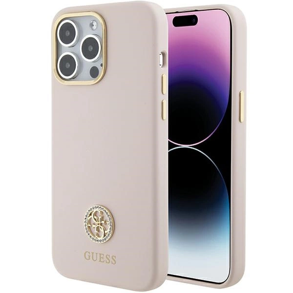 Etui Guess Silicone Logo Strass 4G na iPhone 15 Pro Max - różowe
