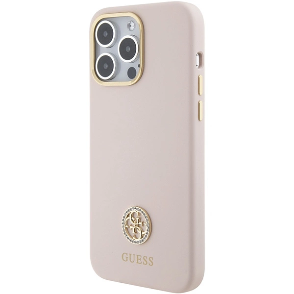 Etui Guess Silicone Logo Strass 4G na iPhone 15 Pro Max - różowe