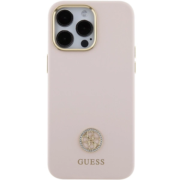 Etui Guess Silicone Logo Strass 4G na iPhone 15 Pro Max - różowe
