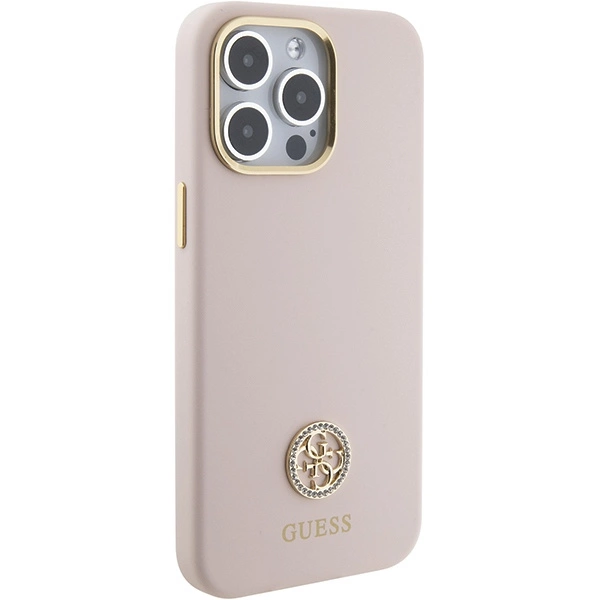 Etui Guess Silicone Logo Strass 4G na iPhone 15 Pro Max - różowe