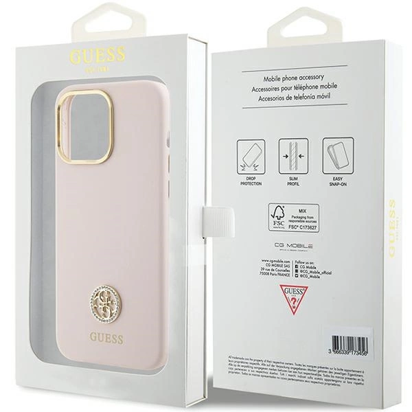 Etui Guess Silicone Logo Strass 4G na iPhone 15 Pro Max - różowe