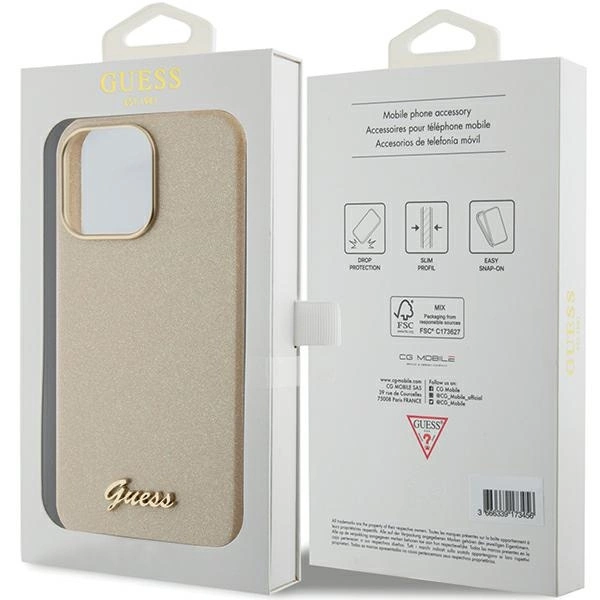 Etui Guess Glitter Glossy Script do iPhone 15 Pro Max - złote