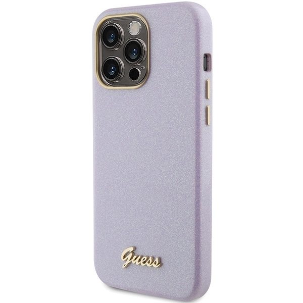 Etui Guess Glitter Glossy Script do iPhone 15 Pro Max - liliowe