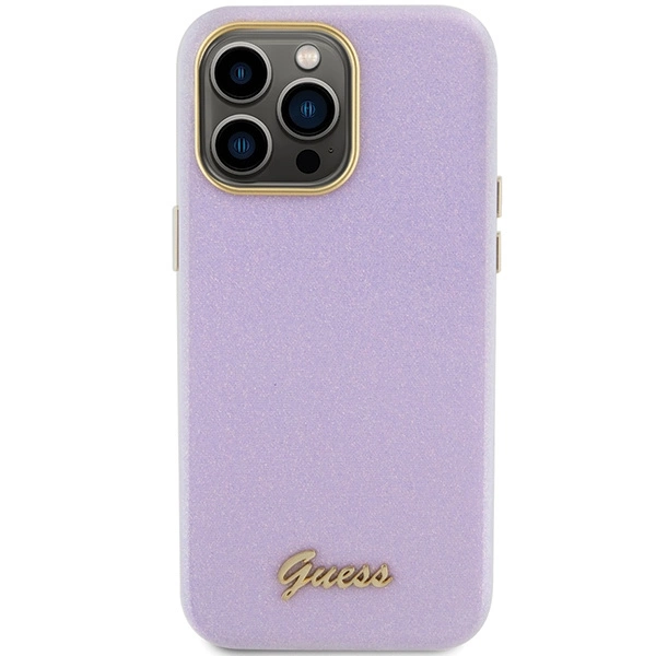 Etui Guess Glitter Glossy Script do iPhone 15 Pro Max - liliowe
