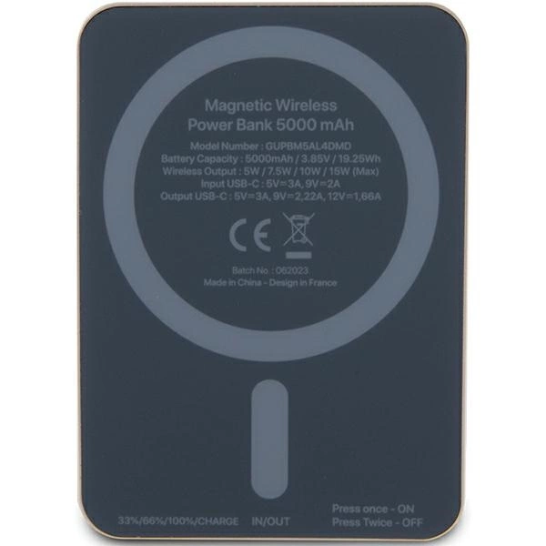 Powerbank indukcyjny Guess MagSafe Metal Script Logo 15W 5000mAh - złoty