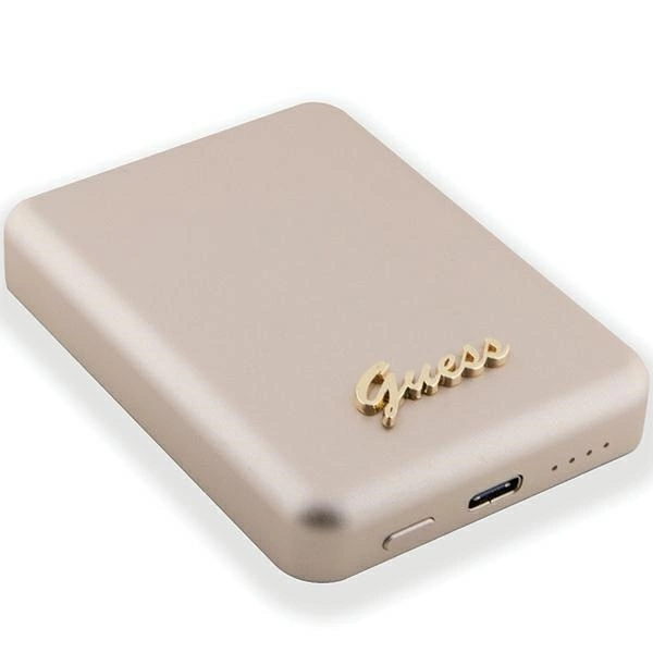 Powerbank indukcyjny Guess MagSafe Metal Script Logo 15W 5000mAh - złoty