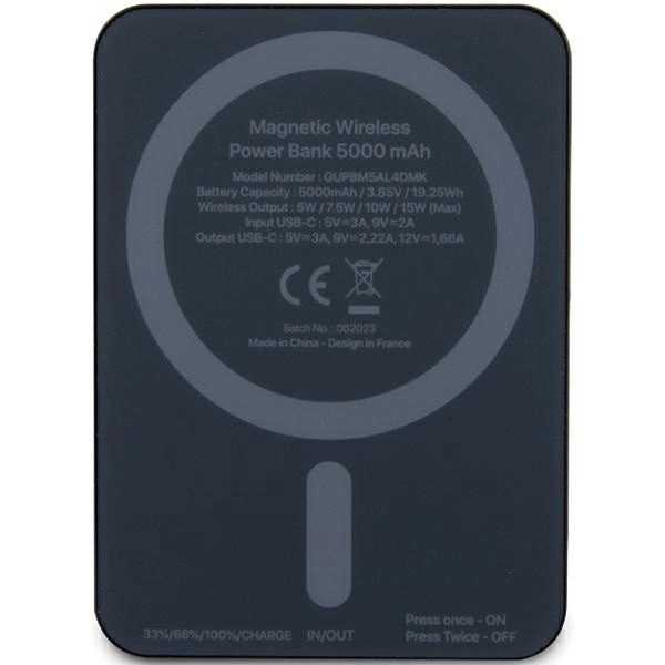 Powerbank indukcyjny Guess MagSafe Metal Script Logo 15W 5000mAh - czarny