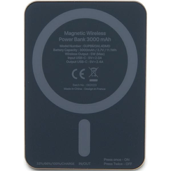 Powerbank indukcyjny Guess MagSafe 4G Strassed Metal Logo 5W 3000mAh - złoty