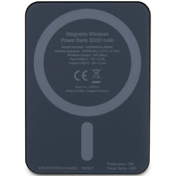 Powerbank indukcyjny Guess MagSafe 4G Strassed Metal Logo 5W 3000mAh - czarny