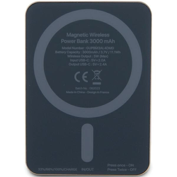 Powerbank indukcyjny Guess MagSafe Metal Script Logo 5W 3000mAh - złoty