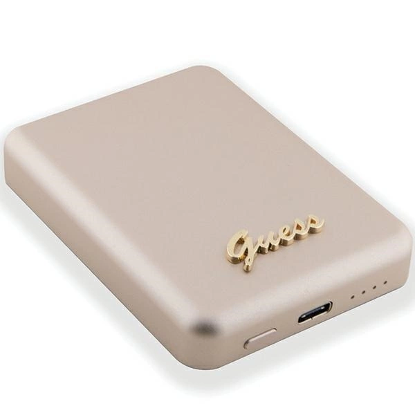 Powerbank indukcyjny Guess MagSafe Metal Script Logo 5W 3000mAh - złoty