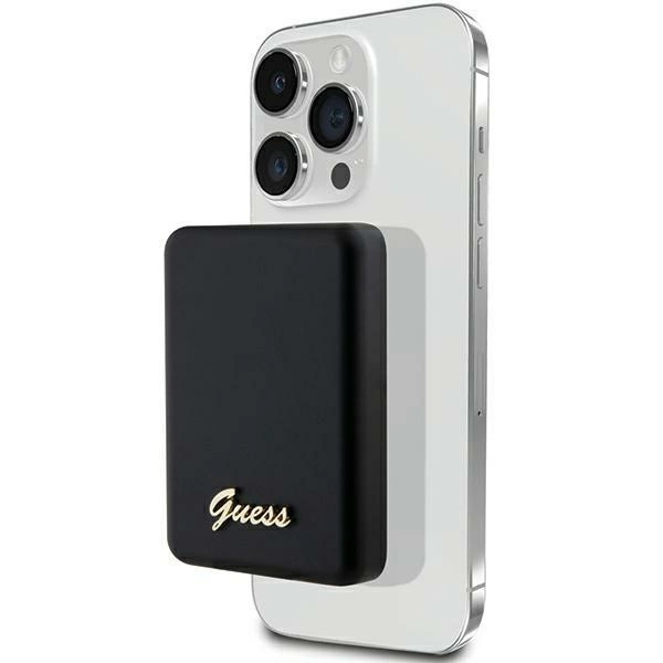Powerbank indukcyjny Guess MagSafe Metal Script Logo 5W 3000mAh - czarny