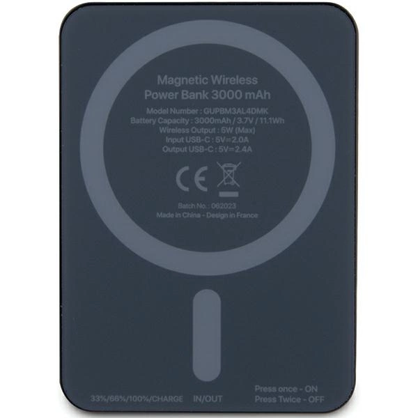 Powerbank indukcyjny Guess MagSafe Metal Script Logo 5W 3000mAh - czarny
