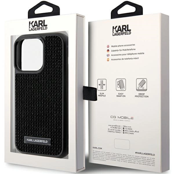 Etui Karl Lagerfeld Rhinestone Logo Metal Plate do iPhone 15 Pro - czarne