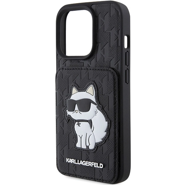 Etui Karl Lagerfeld Saffiano Cardslots and Stand Monogram Choupette do iPhone 15 Pro - czarne