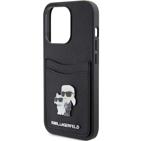 Etui Karl Lagerfeld Saffiano Cardslot Karl&Choupette Metal Pin do iPhone 15 Pro - czarne