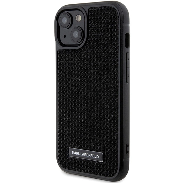 Etui Karl Lagerfeld Rhinestone Logo Metal Plate do iPhone 15 - czarne