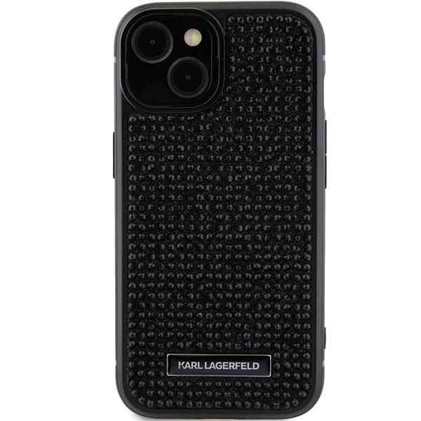 Etui Karl Lagerfeld Rhinestone Logo Metal Plate do iPhone 15 - czarne