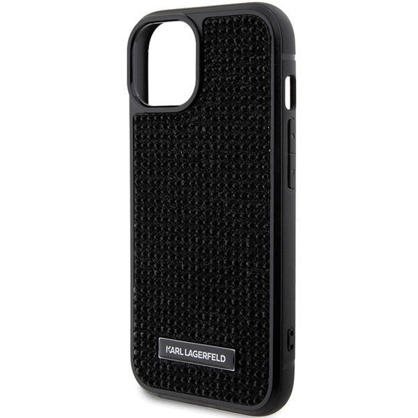 Etui Karl Lagerfeld Rhinestone Logo Metal Plate do iPhone 15 - czarne
