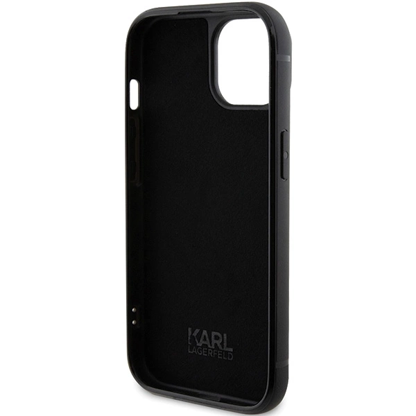 Etui Karl Lagerfeld Rhinestone Logo Metal Plate do iPhone 15 - czarne