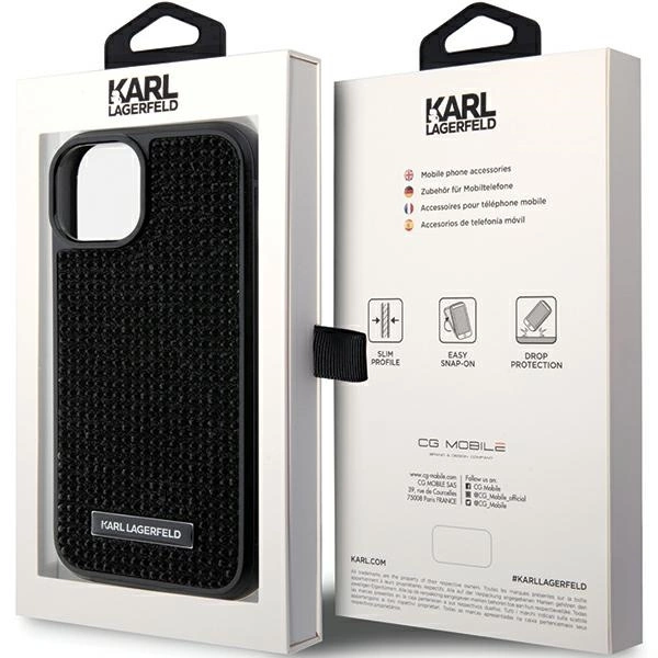 Etui Karl Lagerfeld Rhinestone Logo Metal Plate do iPhone 15 - czarne