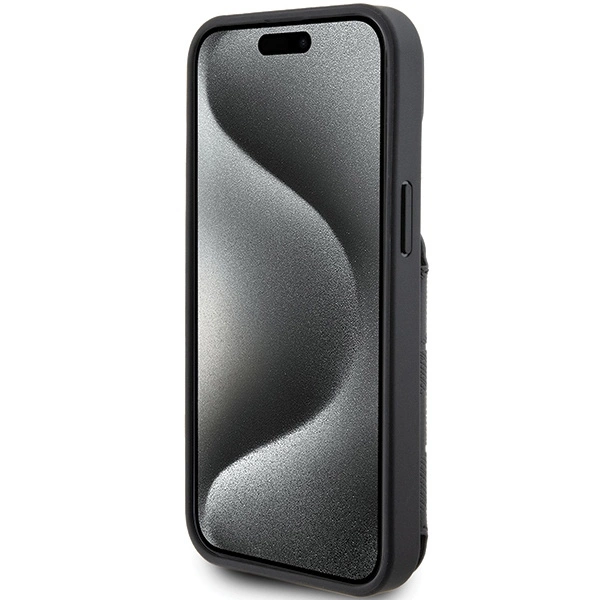 Etui Karl Lagerfeld Saffiano Cardslots and Stand Monogram Ikonik Patch do iPhone 15 - czarne