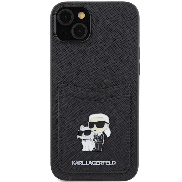 Etui Karl Lagerfeld Saffiano Cardslot Karl&Choupette Metal Pin do iPhone 15 - czarne