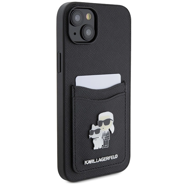 Etui Karl Lagerfeld Saffiano Cardslot Karl&Choupette Metal Pin do iPhone 15 - czarne
