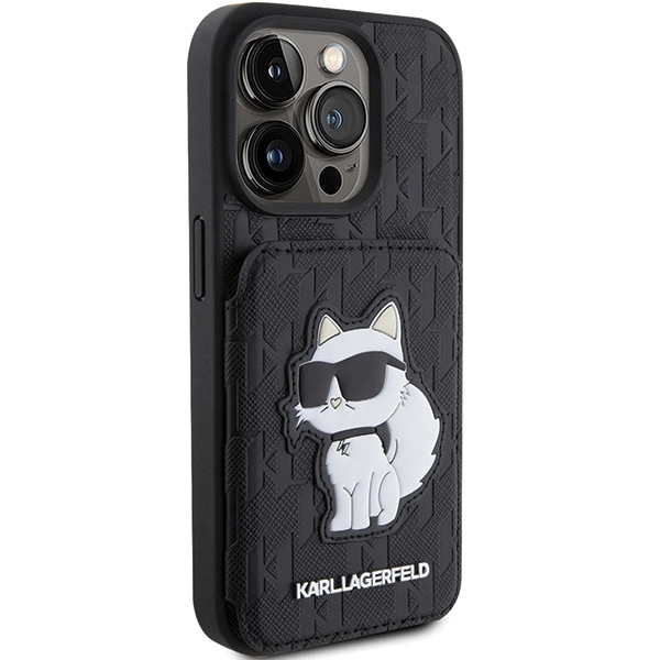 Etui Karl Lagerfeld Saffiano Cardslots and Stand Monogram Choupette do iPhone 15 Pro Max - czarne