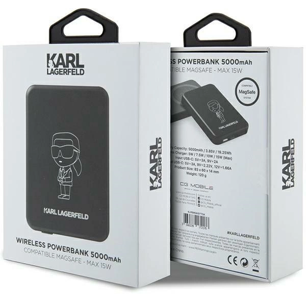 Powerbank indukcyjny Karl Lagerfeld NFT Outline Ikonik MagSafe 5000mAh - czarny