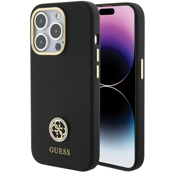 Etui Guess Silicone Logo Strass 4G do iPhone 15 Pro - czarne