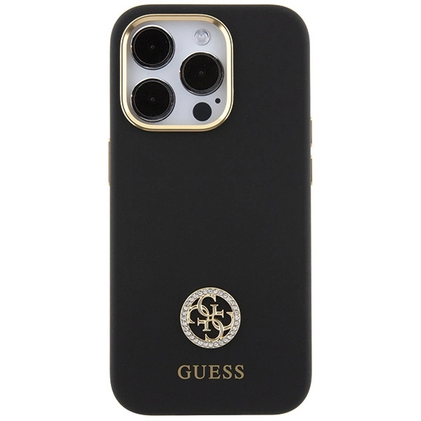 Etui Guess Silicone Logo Strass 4G do iPhone 15 Pro - czarne