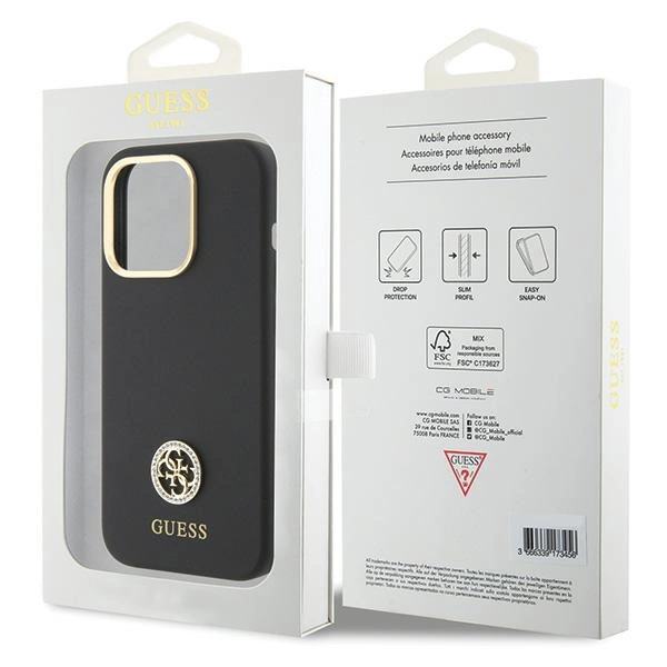 Etui Guess Silicone Logo Strass 4G do iPhone 15 Pro - czarne