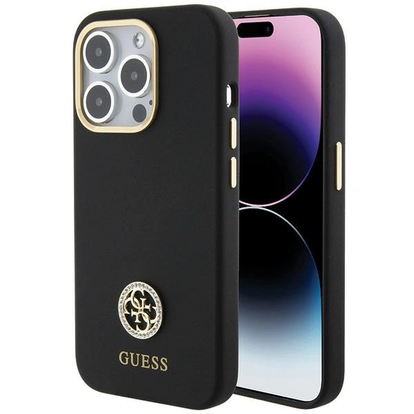 Etui Guess Silicone Logo Strass 4G do iPhone 15 Pro Max - czarne