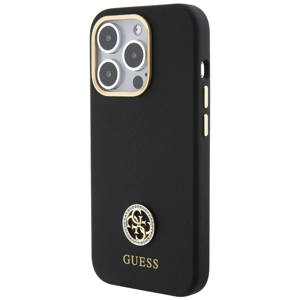 Etui Guess Silicone Logo Strass 4G do iPhone 15 Pro Max - czarne