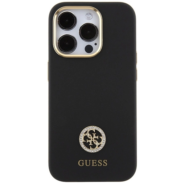 Etui Guess Silicone Logo Strass 4G do iPhone 15 Pro Max - czarne