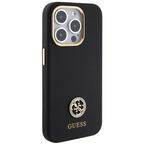 Etui Guess Silicone Logo Strass 4G do iPhone 15 Pro Max - czarne