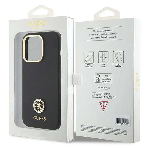 Etui Guess Silicone Logo Strass 4G do iPhone 15 Pro Max - czarne