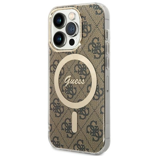 Etui Guess IML 4G MagSafe na iPhone 15 Pro - brązowe