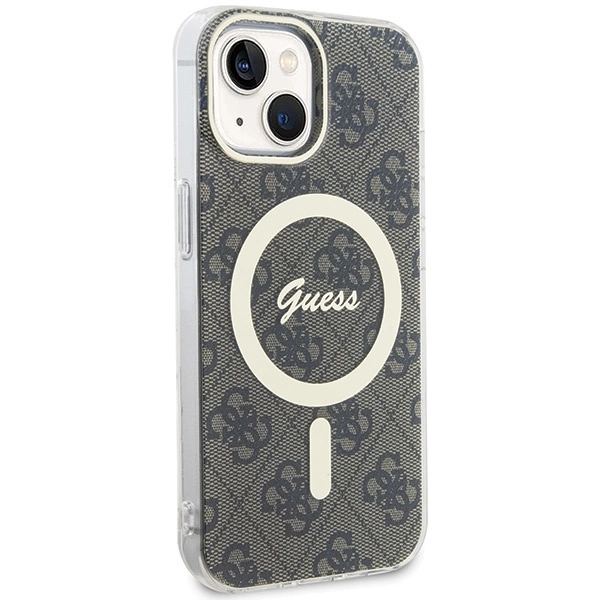 Etui Guess IML 4G MagSafe na iPhone 15 Plus - brązowe