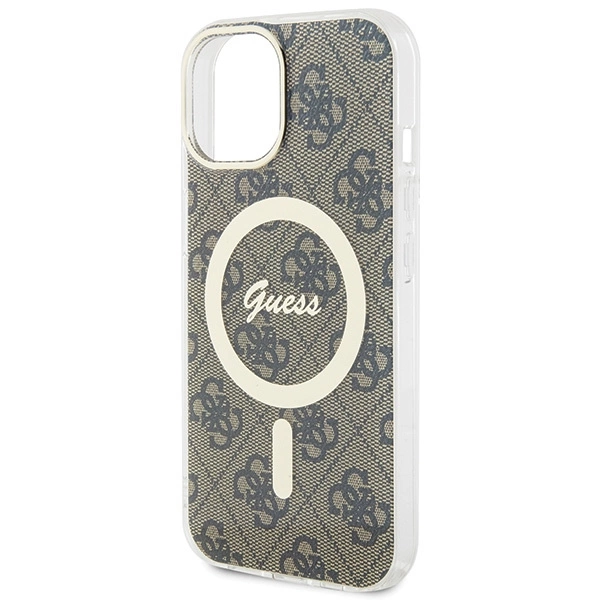 Etui Guess IML 4G MagSafe na iPhone 15 Plus - brązowe