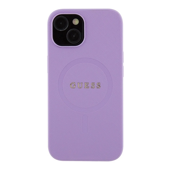 Etui Guess Saffiano MagSafe do iPhone 15 Plus - fioletowe